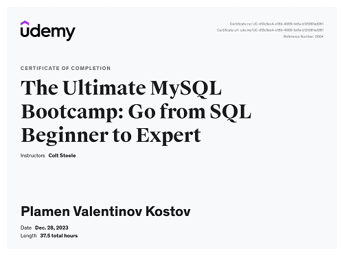 The Ultimate MySQL Bootcamp: Go from SQL Beginner to Expert - Udemy