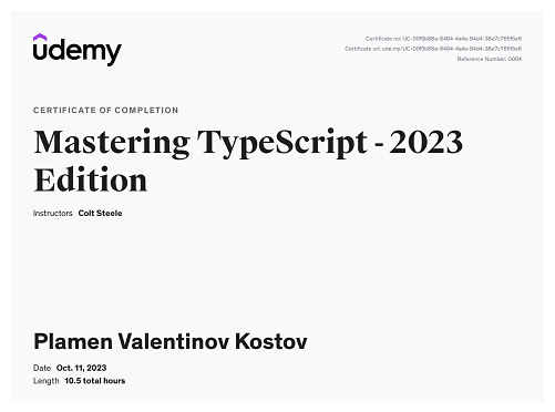 Mastering TypeScript - 2024 Edition cerificate image